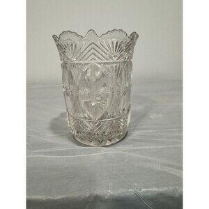 Antique Clear Pressed Glass Jar Vase Scalloped Rim Starburst Base